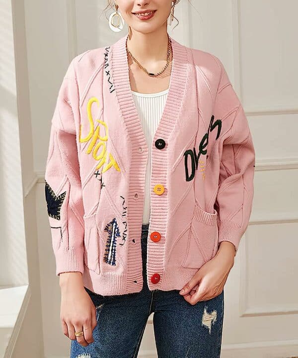 Knitted Embroidery Wool Blend Sweater - Image 4