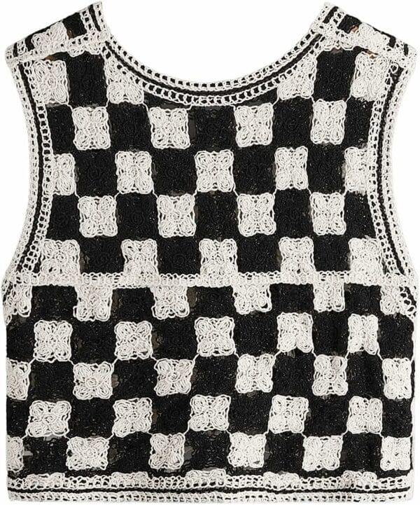 Sleeveless Checkered Knit Sweater Vest - Image 7