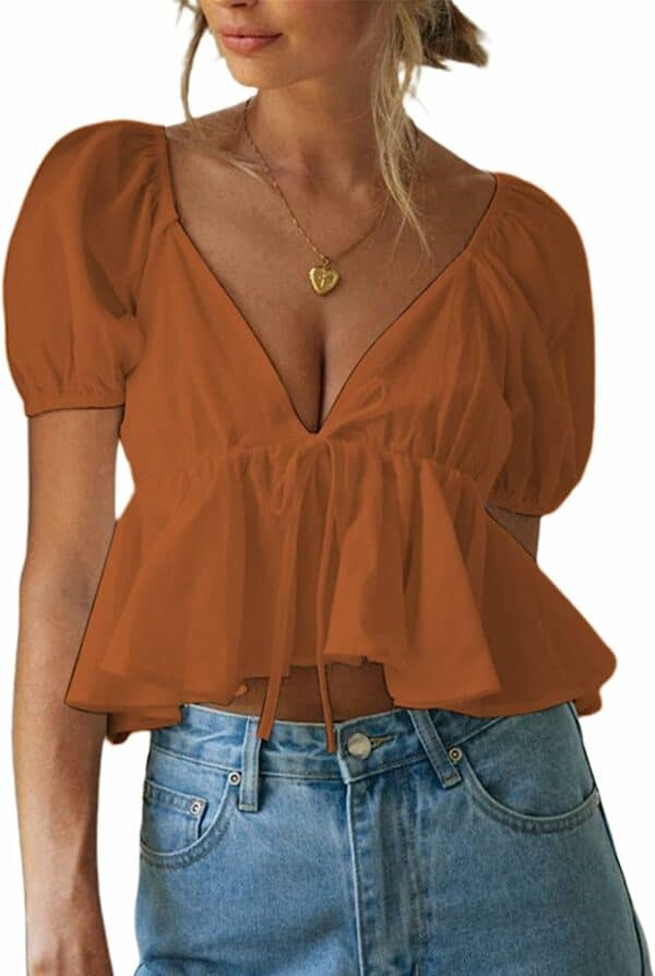 Short Sleeve Peplum Crop Top - Image 4