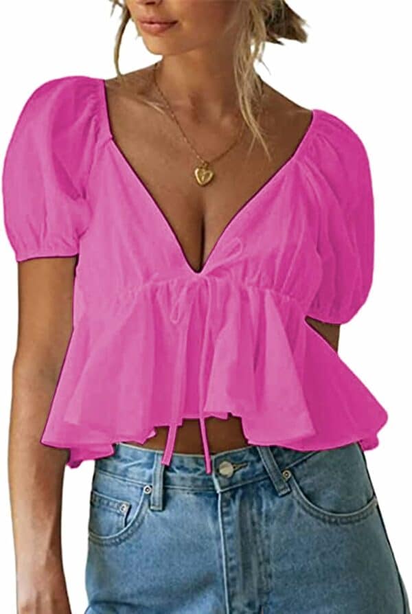 Short Sleeve Peplum Crop Top - Image 6