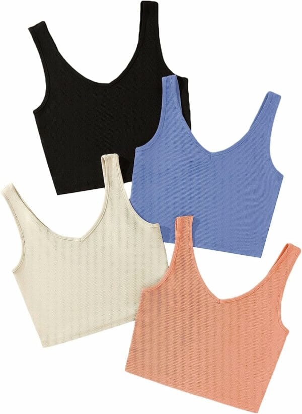 Plain V Neck Crop Tank Top Set - Image 4