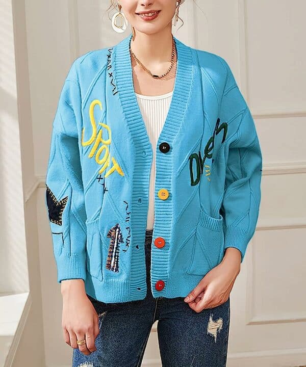 Knitted Embroidery Wool Blend Sweater - Image 6