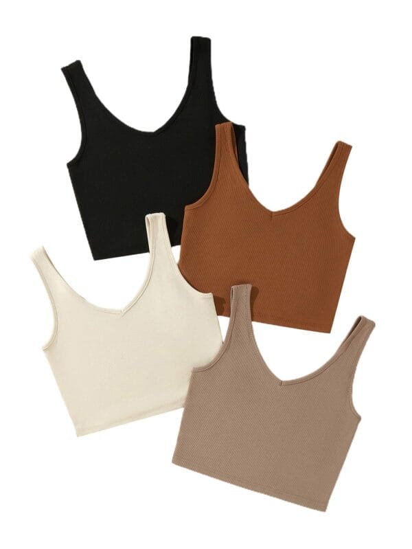 Plain V Neck Crop Tank Top Set - Image 2