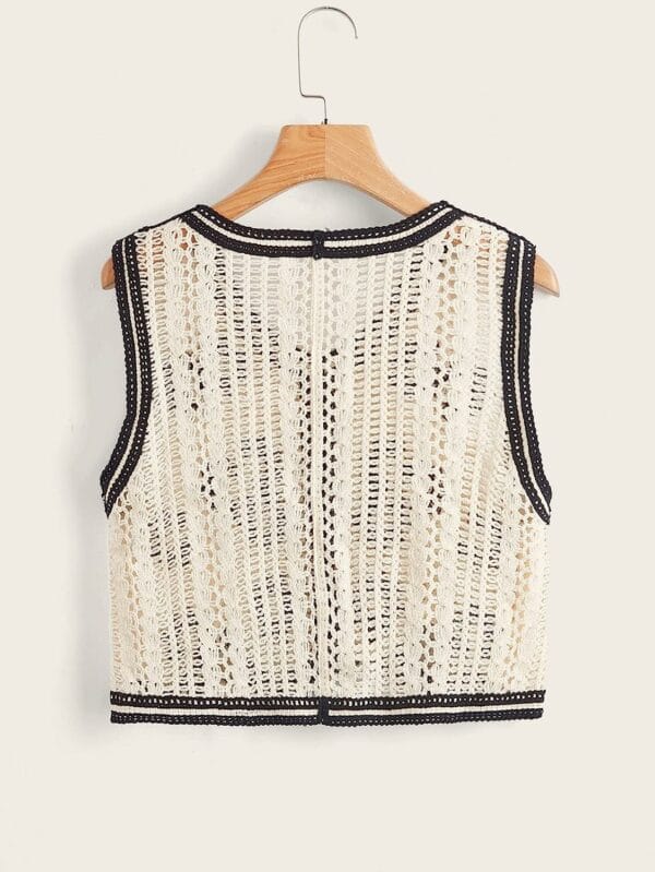 Sleeveless Checkered Knit Sweater Vest - Image 9