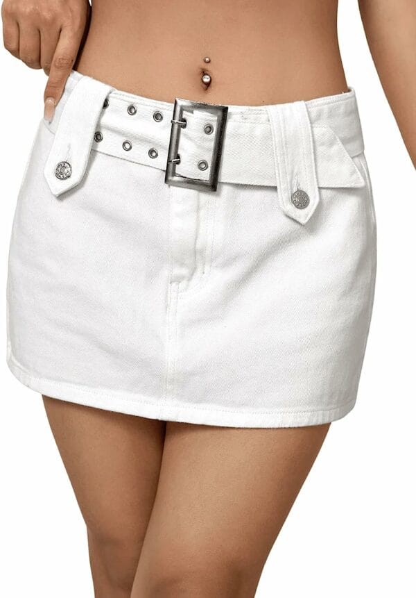 Buckle Belted Mini Denim Skirts - Image 6